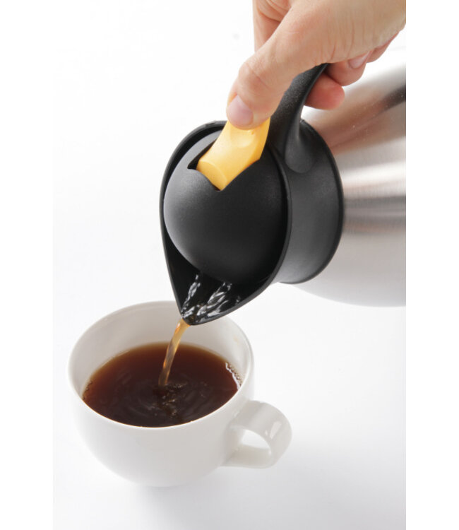 Isoleerkan dubbelwandig 2 ltr met druksluiting zwart/geel - Roestvrijstaal