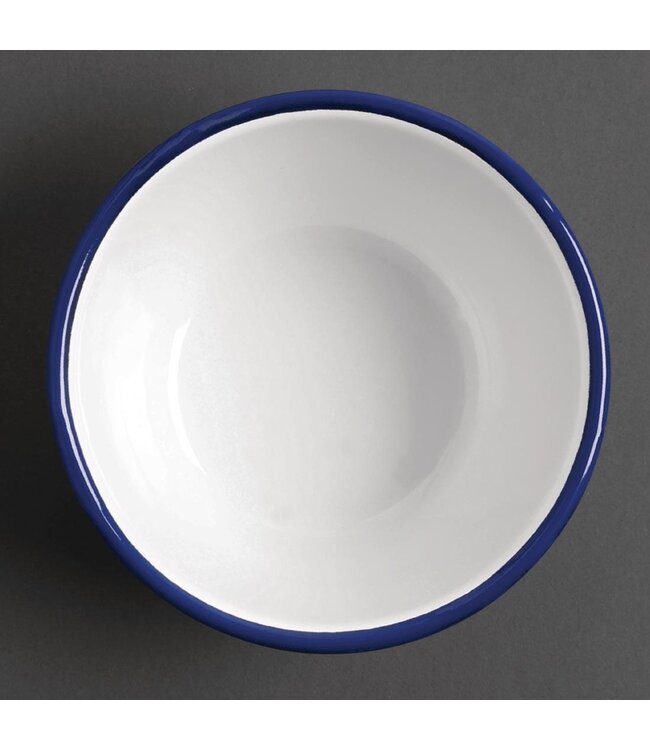 Puddingschaaltje wit/blauw 88 cl 155 x 75 mm -Emaille | prijs & verp per 6 stuks