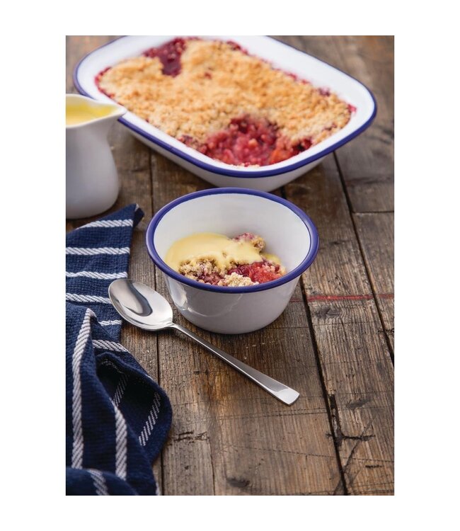 Puddingschaaltje wit/blauw 88 cl 155 x 75 mm -Emaille | prijs & verp per 6 stuks