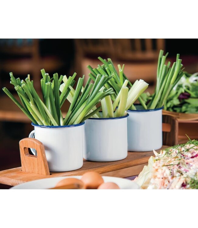 Mok wit/blauw  67 cl 146 x 110 x 100 mm - Emaille | prijs & verp per 6 stuks