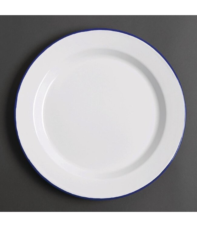 Bord wit/blauw 300 x 25 mm - Emaille | prijs & verp per 6 stuks