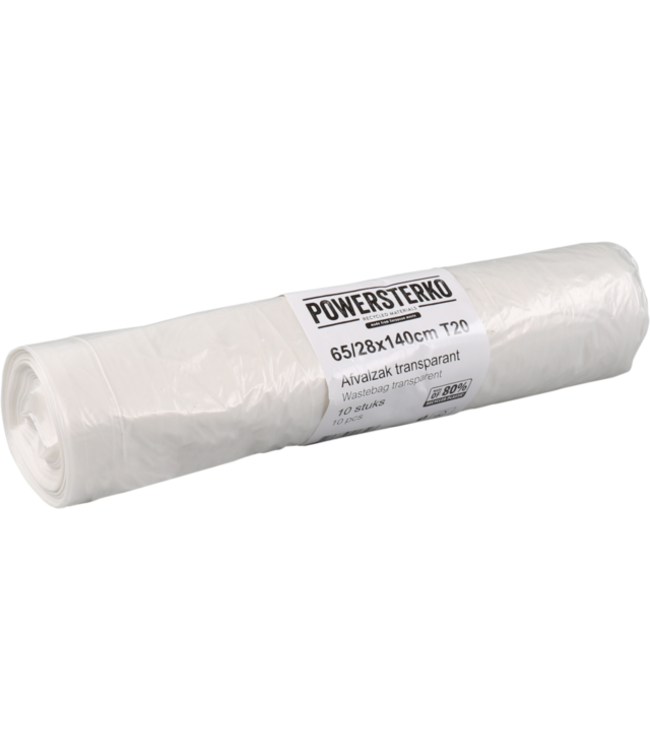 Afvalzak 65/28X140 cm LDPE T20/14my transparant gerecycled | prijs & verp per 200 stuks