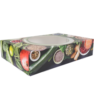 Cateringdoos karton/PP 464 x 313 x 80 mm "Green Dish" met venster | prijs & verp per 10 stuks