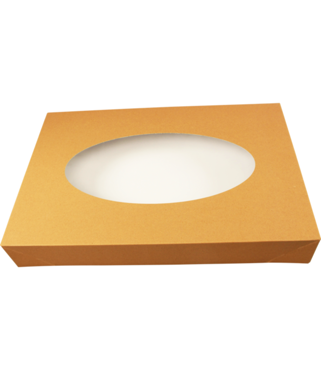 Cateringdoos kraft/PLA 550 x 370 x 80 mm bruin met venster - Biodore | prijs & verp per 10 stuks