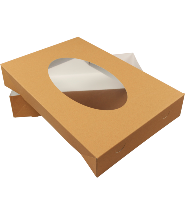 Cateringdoos kraft/PLA 450 x 300 x 80 mm bruin met venster - Biodore | prijs & verp per 10 stuks