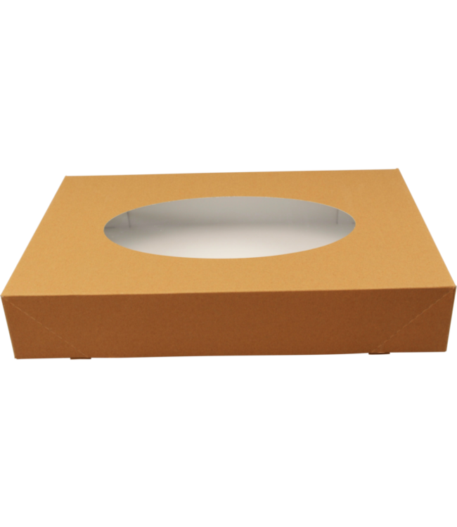 Cateringdoos kraft/PLA 450 x 300 x 80 mm bruin met venster - Biodore | prijs & verp per 10 stuks
