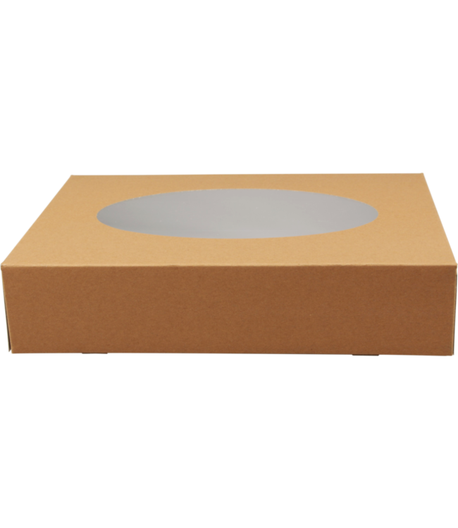 Cateringdoos kraft/PLA 360 x 250 x 80 mm bruin met venster - Biodore | prijs & verp per 10 stuks