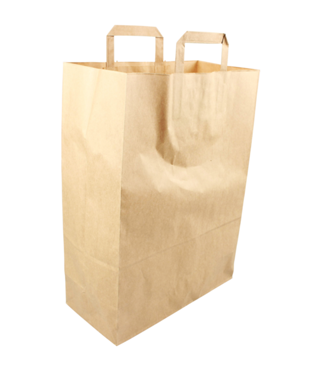 Tas papier 32/16x43 cm (b/dxh) 80gr/m² snacktas bruin platte greep | prijs & verp per 250 stuks