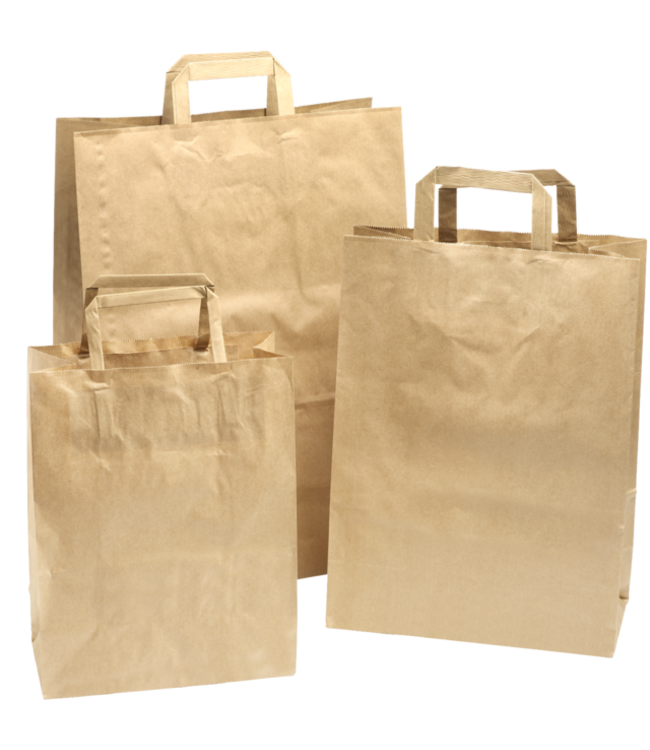 Tas papier 32/16x43 cm (b/dxh) 80gr/m² snacktas bruin platte greep | prijs & verp per 250 stuks