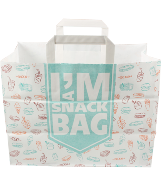 Tas papier 32/16x27 cm (b/dxh) 70gr/m² snacktas I'M a snack bag wit platte greep | prijs & verp per 250 stuks