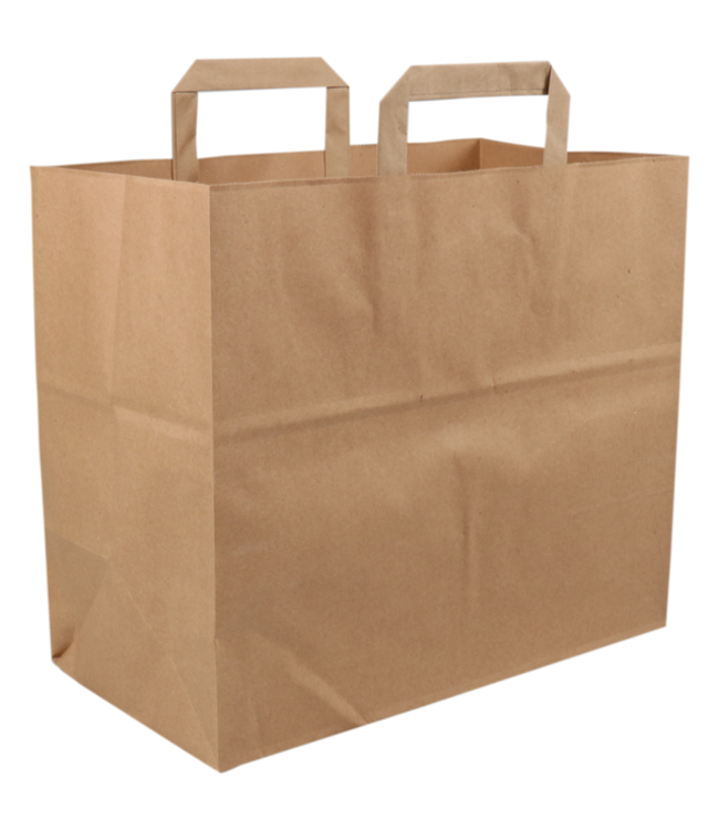 Tas papier 32/16x27 cm (b/dxh) 70gr/m² snacktas bruin platte greep | prijs & verp per 250 stuks