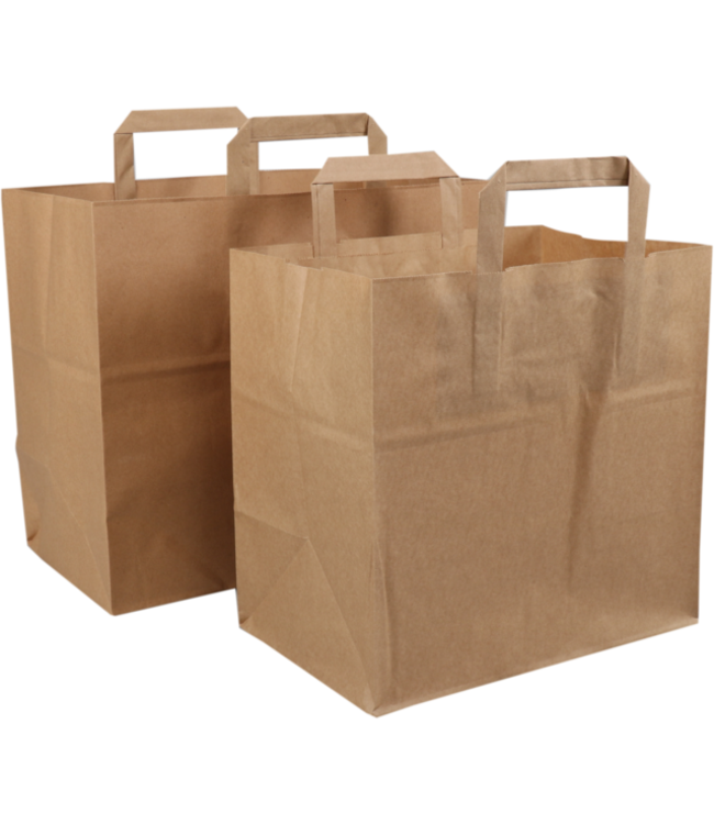 Tas papier 32/16x27 cm (b/dxh) 70gr/m² snacktas bruin platte greep | prijs & verp per 250 stuks
