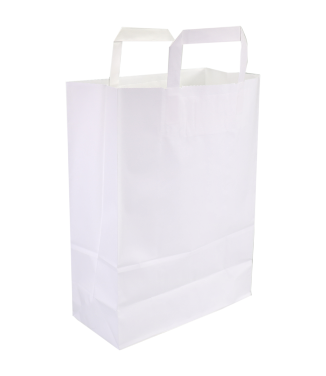 Tas papier 26/12x35 cm (b/dxh) 70gr/m² snacktas wit platte greep | prijs & verp per 250 stuks