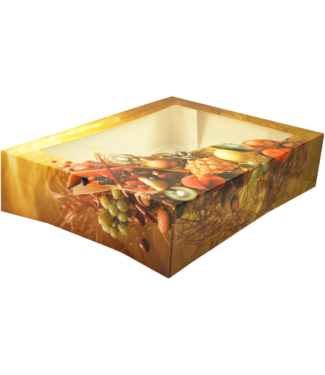 Cateringdoos karton/PLA 330 x  260 x 75 mm "Fruit" met venster | prijs & verp per 50 stuks