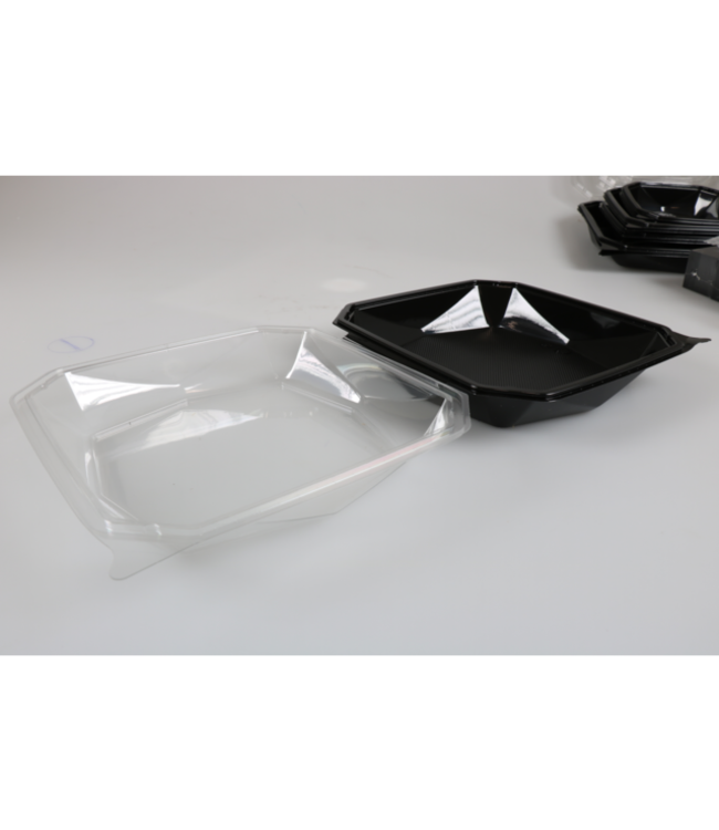 Bak disp PET 2,55 ltr Ø 225 x 80(h) mm Octaviewbox zwart/transparent | prijs & verp per 100 stuks