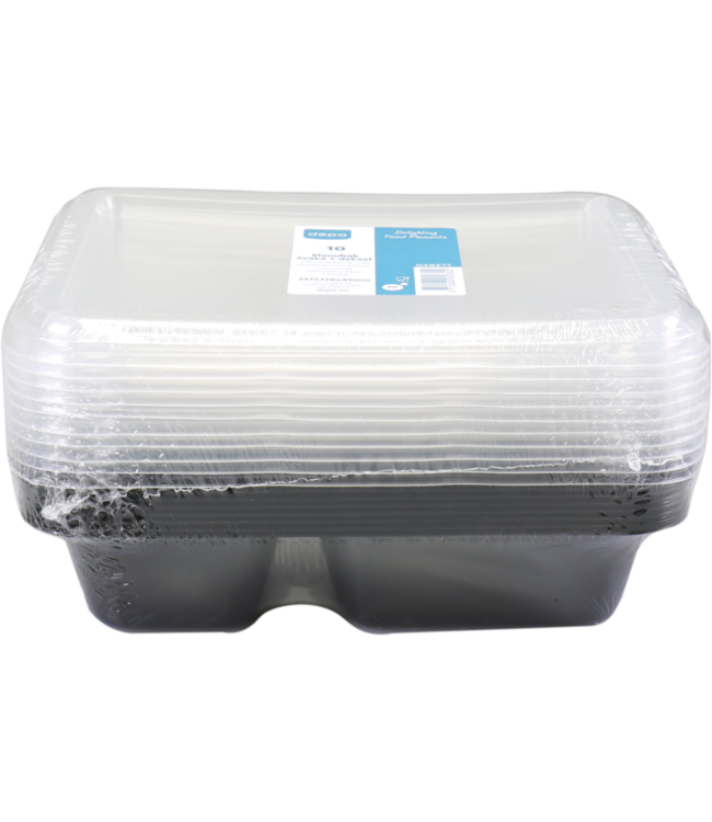Menubak disp PP 2-vaks 227 x 178 x 49 mm met deksel zwart/transparant | prijs & verp per 10 stuks