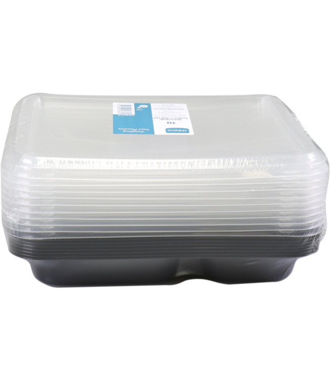 Menubak disp PP 2-vaks 227 x 178 x 32 mm met deksel zwart/transparant | prijs & verp per 10 stuks