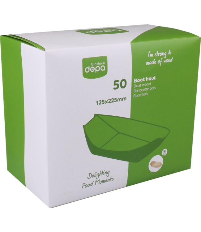 Sausbakje disp 225 x 125 x (h) 30 mm fingerfood amuse bootje naturel hout - Depa | prijs & verp per 50 stuks