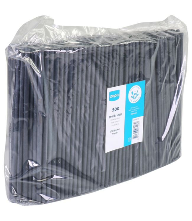 Rietje Ø 6 x 200 mm zwart - Papier | prijs & verp per 500 stuks