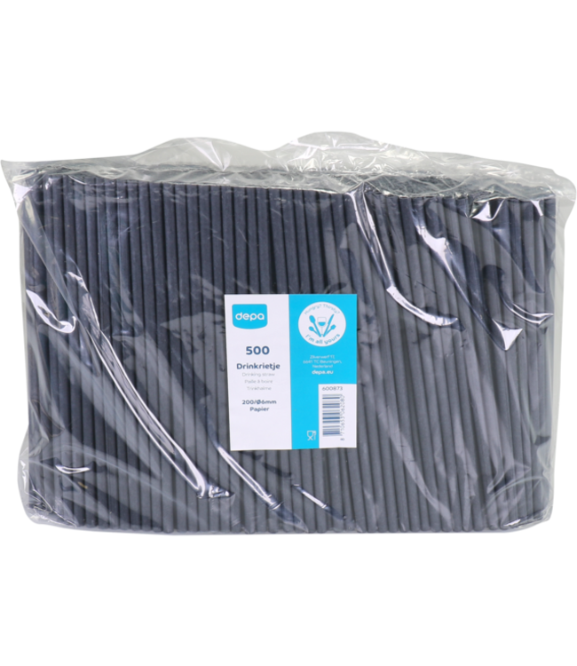 Rietje Ø 6 x 200 mm zwart - Papier | prijs & verp per 500 stuks
