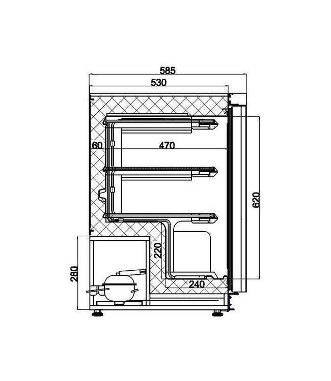 Vrieskast 120 ltr 600 x 585 x 850 mm roestvrijstaal - Combisteel