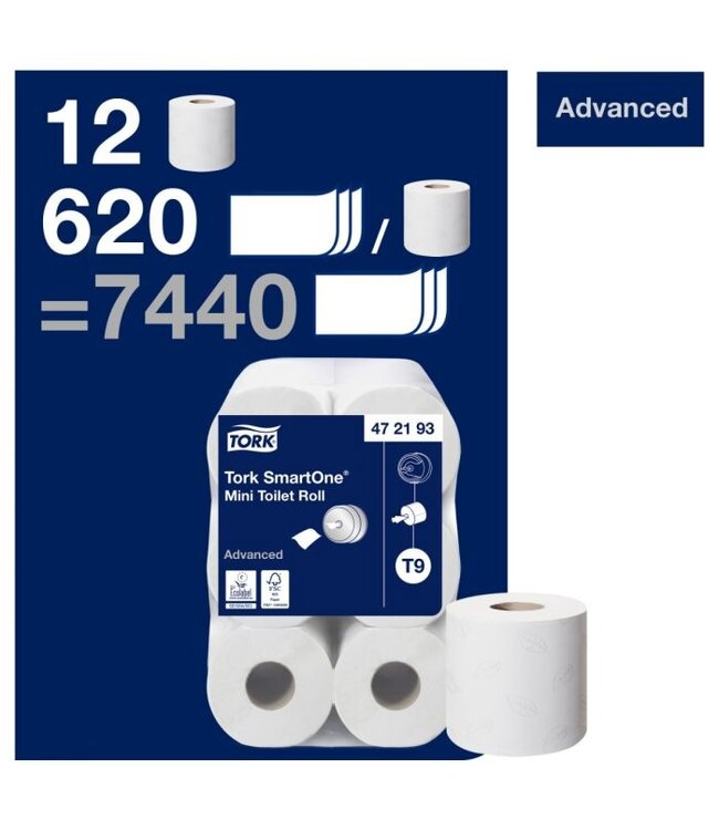 Toiletpapier Smart One Mini tbv T9 - Tork | prijs & verp per 12 stuks