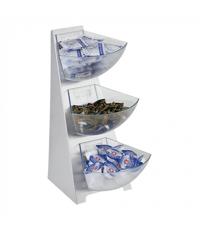 Buffetdisplay rvs frame met 3 kunststof inzetten 1 liter