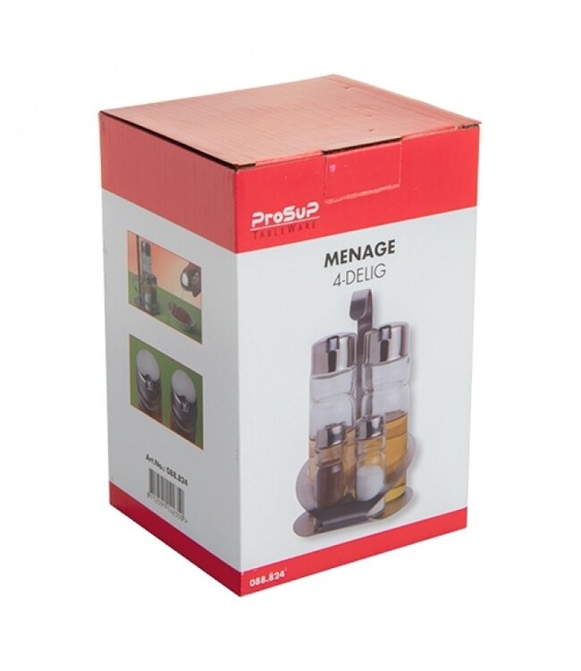 Menageset 4-delig peper/zout/azijn/olie 120 x 110 x 190 mm - ProSup