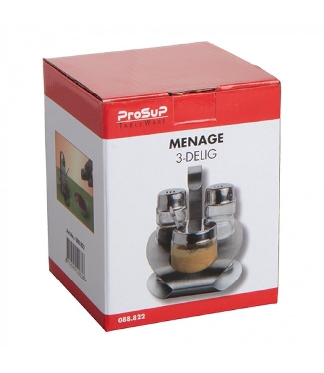 Menageset 3-delig peper/zout/mosterdpotje 100 x 100 x 120 mm - ProSup