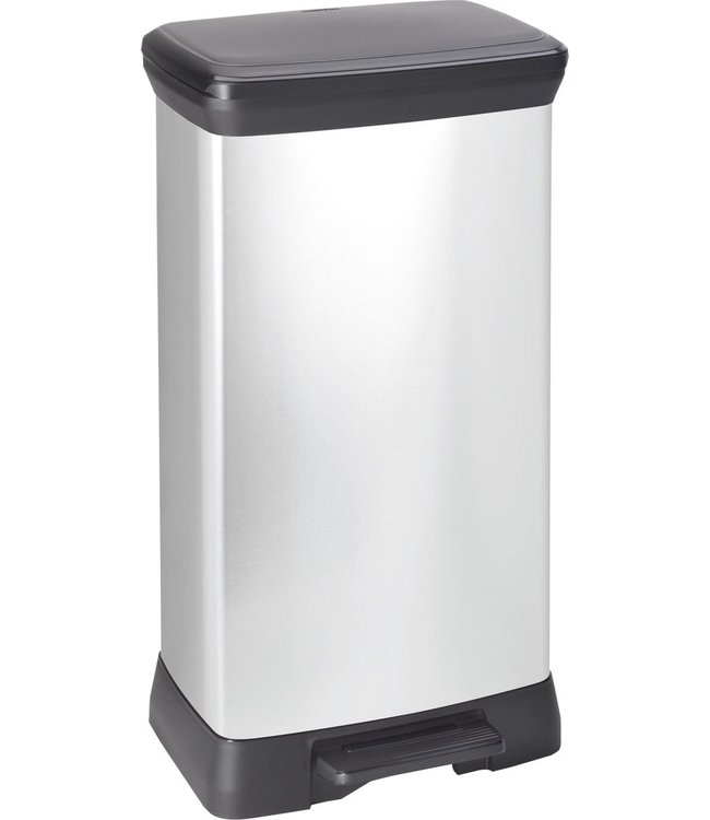 Pedaalemmer 50 ltr rechthoekig zilver/zw Decobin - Curver