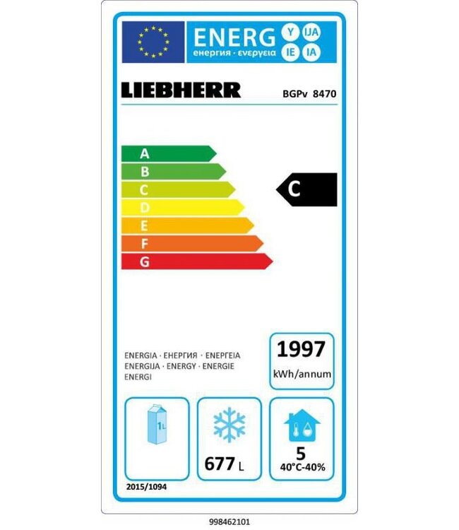 Vrieskast 856/677 ltr (br/netto inh.) 790x980x2120 mm (bxdxh) -10°C tot -35°C RVS BGPv 8470 ProfiLine - Liebherr