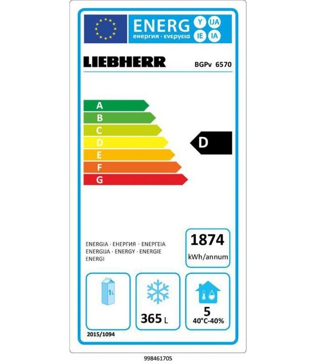 Vrieskast 602/365 ltr (br/netto inh.) 700x830x2120 mm (bxdxh) -10°C tot -35°C RVS BGPv 6570 ProfiLine - Liebherr
