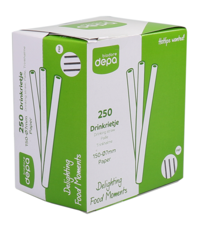 Rietje Ø7 x 150 mm zwart Papier - Biodore | prijs & verp per 250 stuks