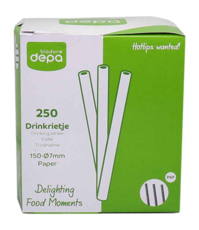 Rietje Ø7 x 150 mm zwart Papier - Biodore | prijs & verp per 250 stuks