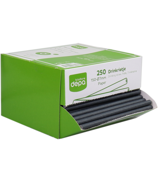 Rietje Ø7 x 150 mm zwart Papier - Biodore | prijs & verp per 250 stuks