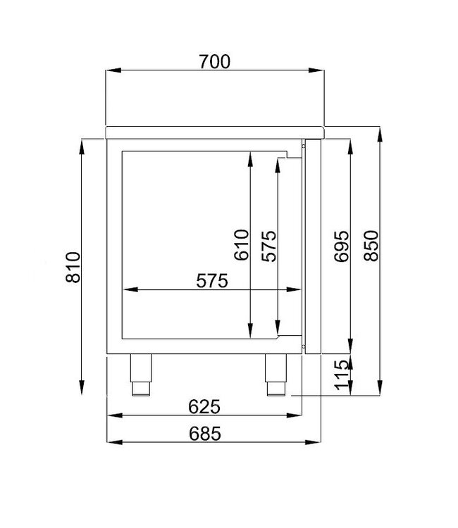 Koelwerkbank 12 laden 2330 x 700 x 850 mm (bxdxh) - Combisteel