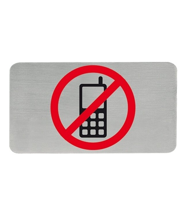 Tekstplaatje zelfklevend "mobiele telefoon verbod pictogram" - Roestvrijstaal