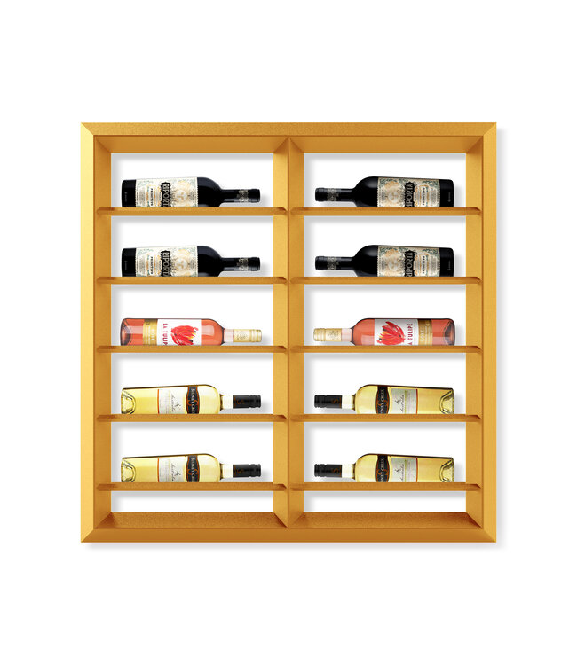 Wijndisplay Compacto 10 fles 905 x 100 x 920 mm (bxdxh) wandmontage goud - KeKxclusive