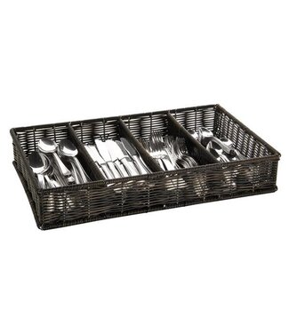 Bestekbak 4-dlg 1/1 GN gevlochten PC met metalen frame bruin/zwart 530 x 325 x 90 mm (bxdxh) - APS