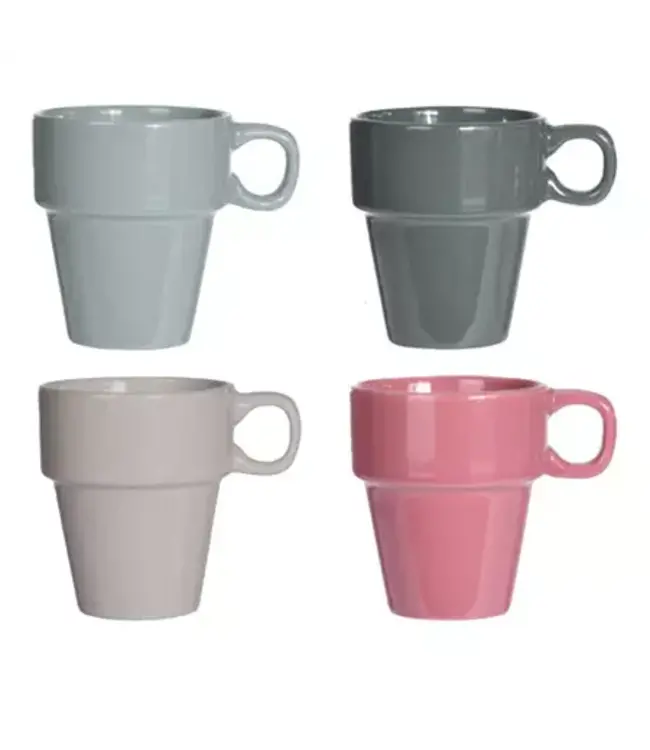 Mok 18 cl aardewerk 4-delig assorti kleuren Ø70 x (h)90 mm - Excellent Houseware  Nog 28 sets beschikbaar OUTLET !!