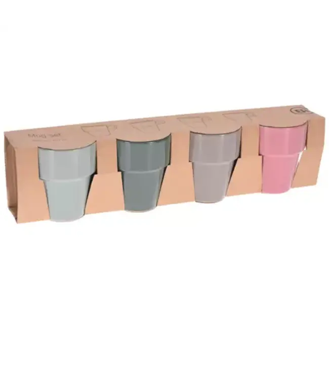 Mok 18 cl aardewerk 4-delig assorti kleuren Ø70 x (h)90 mm - Excellent Houseware  Nog 28 sets beschikbaar OUTLET !!