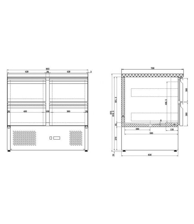 Koelwerkank 4 laden 900 x 700 x (h)875 mm - Combisteel