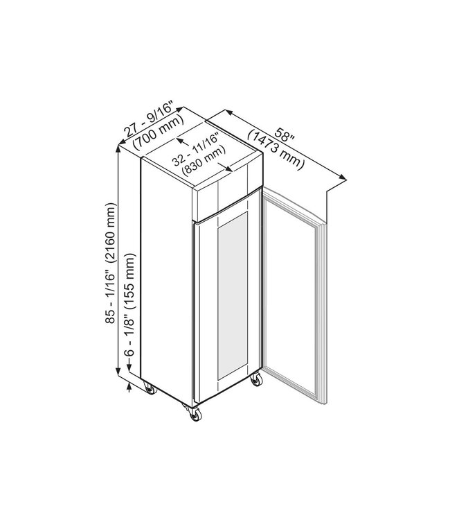 Koelkast 597/365 ltr (br/netto inh.) GN 2/1 700x830x2120 mm (bxdxh) -1°C tot +15°C RVS met glasdeur GKPv 6573 ProfiLine - Liebherr