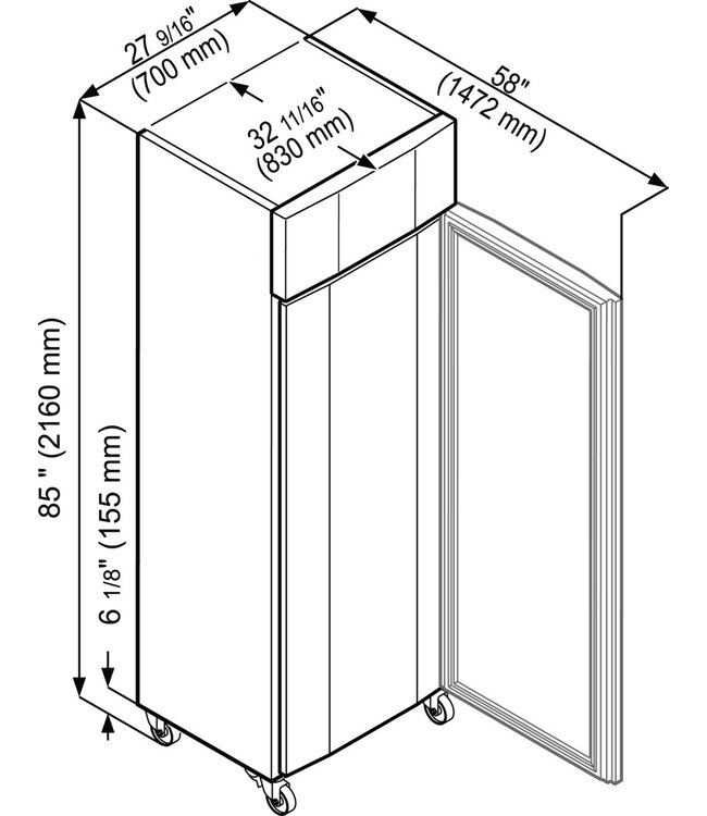 Vrieskast 597/365 ltr (br/netto inh.) GN 2/1 700x830x2120 mm (bxdxh) -10°C tot -26°C RVS GGPv 6570 ProfiLine - Liebherr