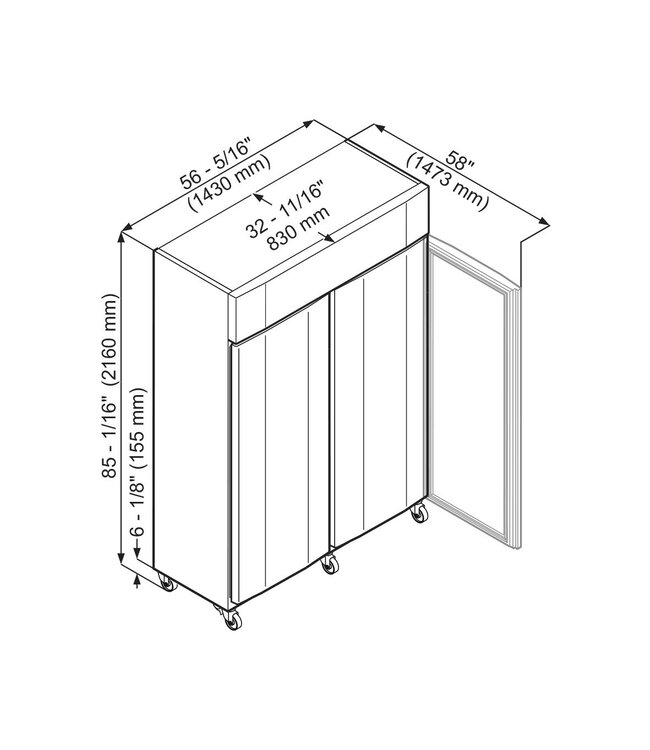 Vrieskast 1361/1056 ltr (br/netto inh.) GN 2/1 1430x830x2120 mm (bxdxh) -10°C tot -26°C RVS GGPv 1470 ProfiLine - Liebherr