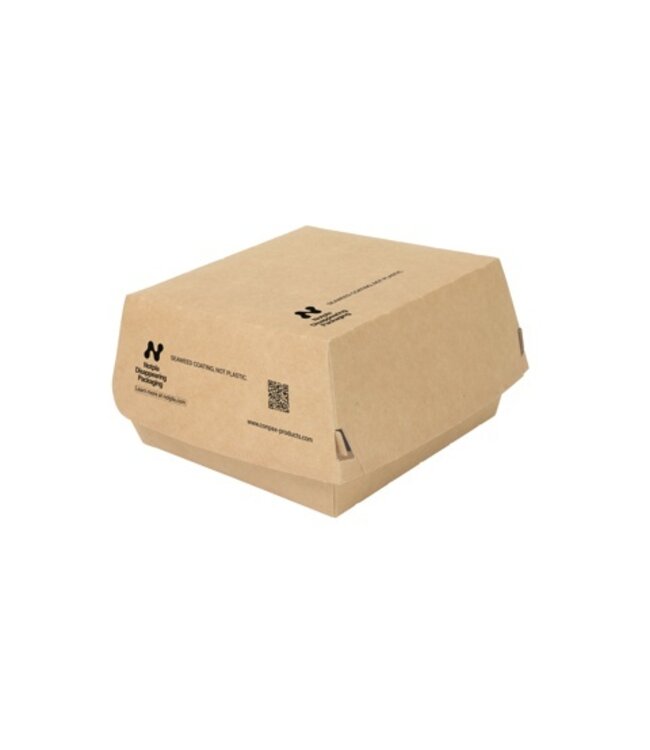 Hamburgerbox disp plasticvrij karton 115 x 110 x 78 mm bruin - Notpla | prijs & verp per 220 stuks