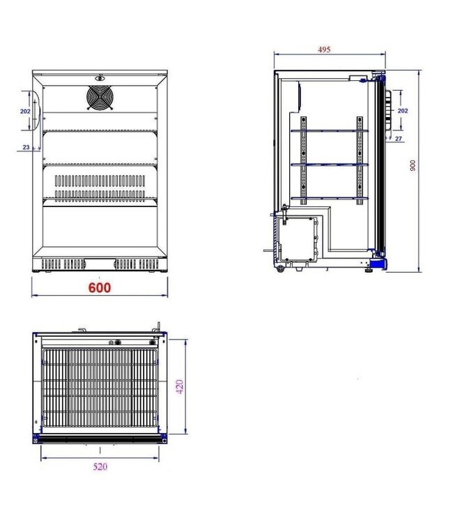 Barkoeler 138 ltr netto inh. 600 x 520 x 900 mm (bxdxh) 1 deur zwart - Combisteel