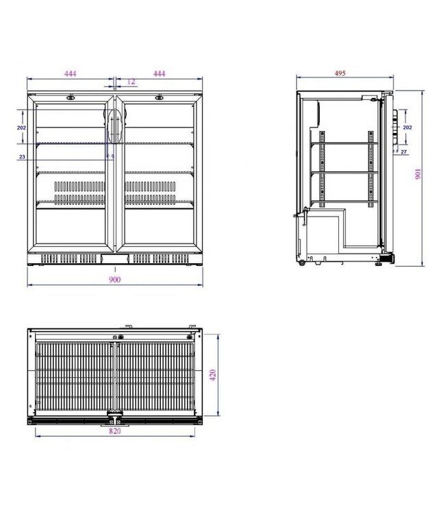 Barkoeler 208 ltr netto inh. 900 x 520 x 900 mm (bxdxh) 2 deuren zwart - Combisteel