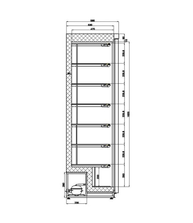 Vrieskast 340 ltr netto 600 x 585 x 1850 mm (bxdxh) RVS - Combisteel