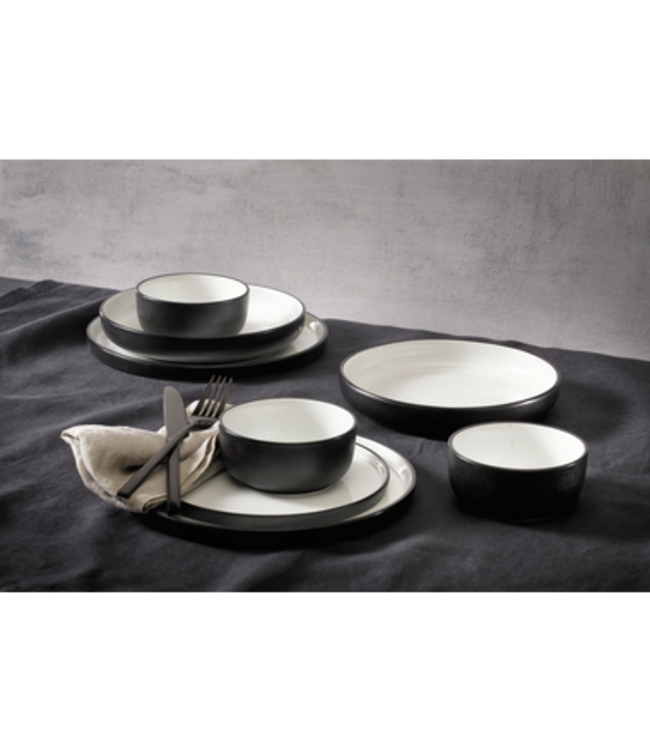 Bord 200x(h)35 mm diep zwart-wit Cosmic - Maastricht Porselein | prijs & verp per 6 stuks